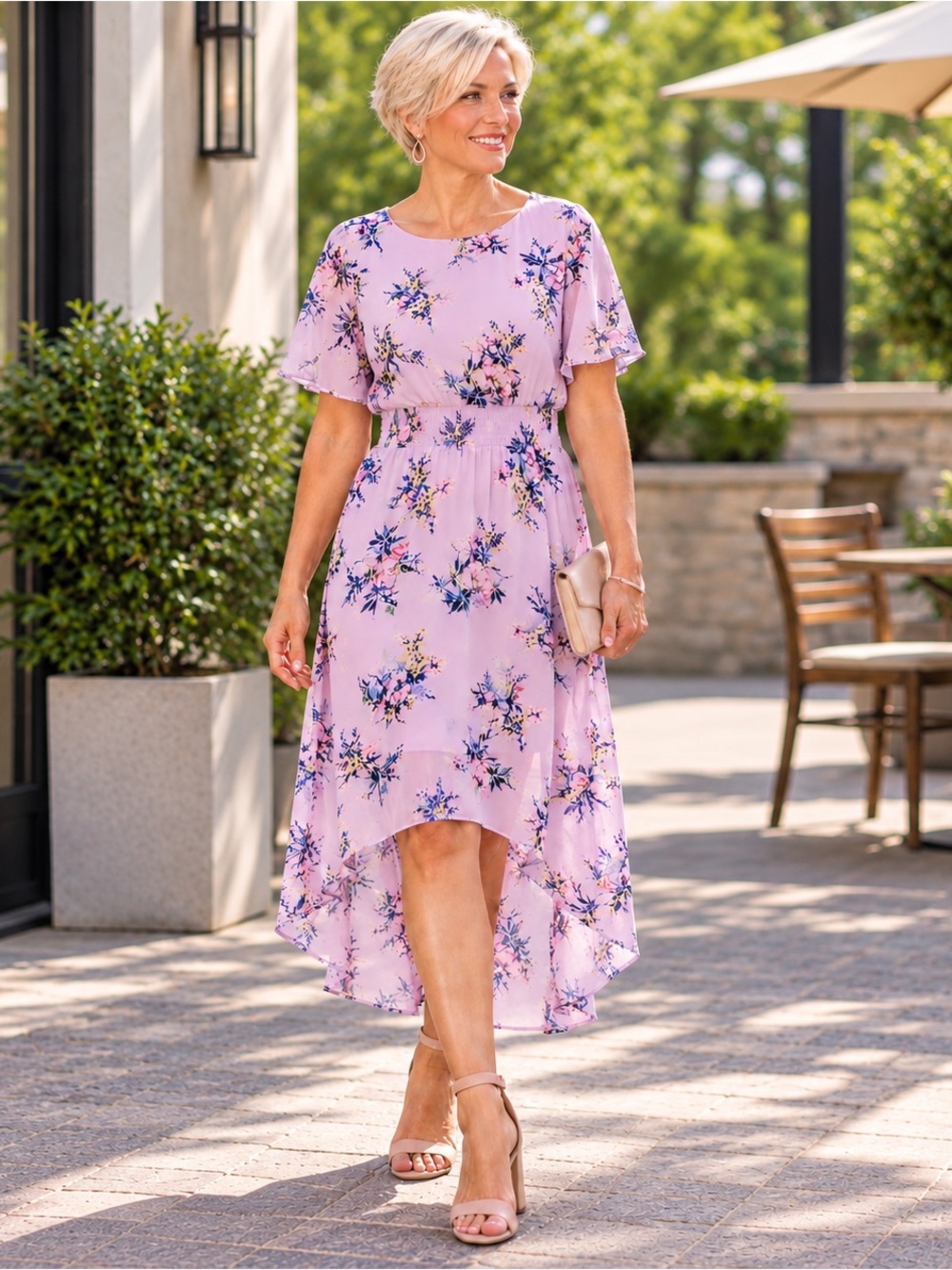 Charming Charlie Floral High Low Dress Medium Lavender